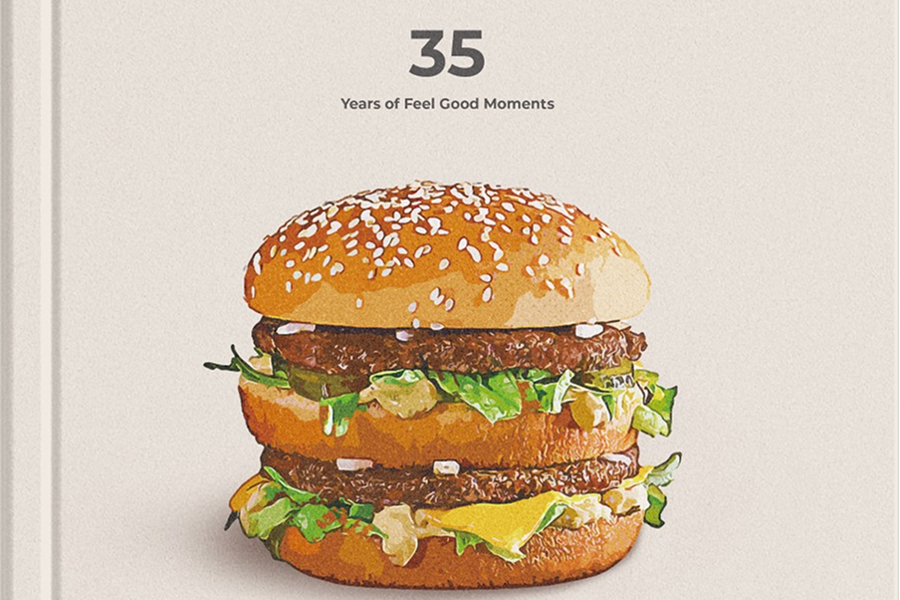 한국 맥도날드 35주면 기념 서적 브랜드 스토리 표지 사진으로 빅맥 햄버거